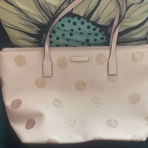 Kate Spade Cream and Gold Polka Dot Tote